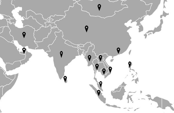 GIFT’s regional project footprint, with location markers across Asia and the Middle East