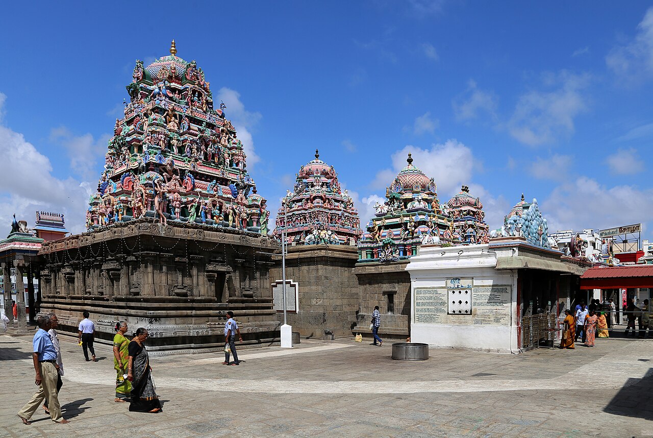 Colourful towers and courtyard of Kapaleeshwarar Temple in Chennai, India
